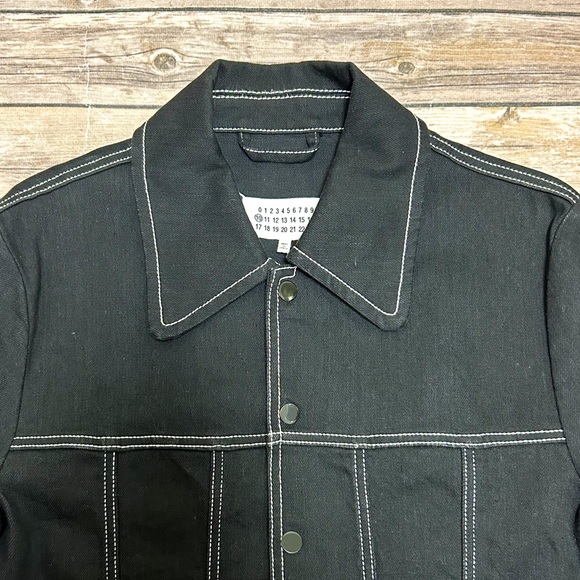 Maison Margiela Black Denim White Stitching Snap Button Spread Collar Jacket 50 - Picture 2 of 15
